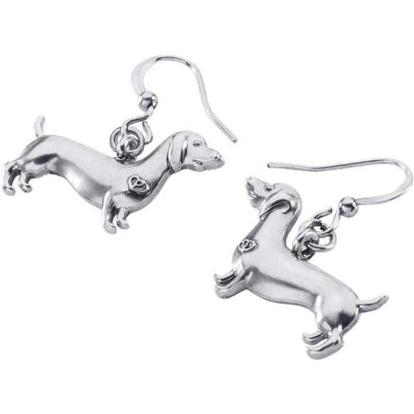 Enamel Alloy Dachshund Dog Earrings - Cute Dangle Drop Fashion Jewelry for Women - Picture 3 of 8